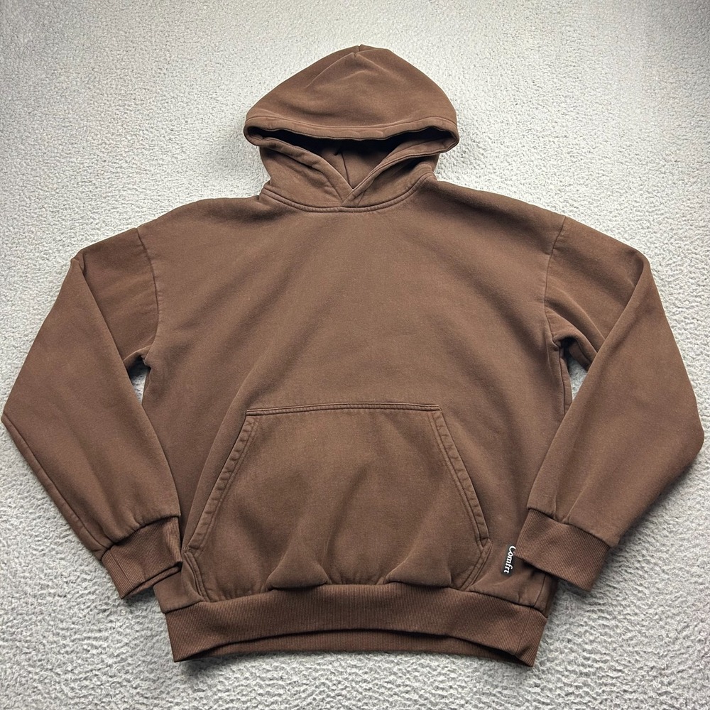 Comfrt Hoodie Adult Medium Brown Minimalist Pullover Relaxed Fleece
